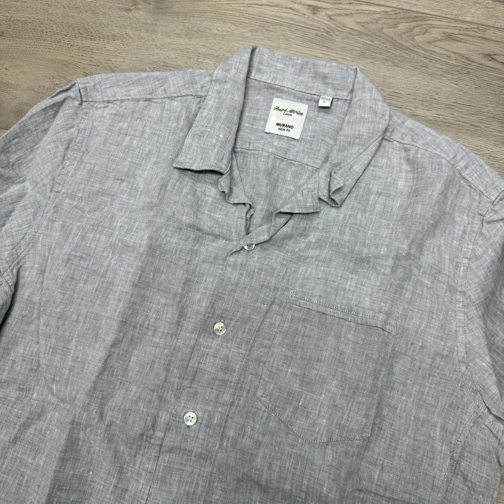 Baird McNutt Solid Grey‎ S/S Slim Fit Murano Button Down Shirt Linen Sz L